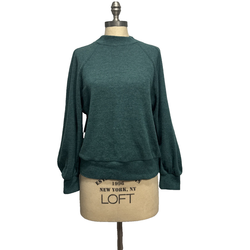 Cherish Knit Sweatshirt Top Long Ballon Sleeve Pullover Womens Size S Green